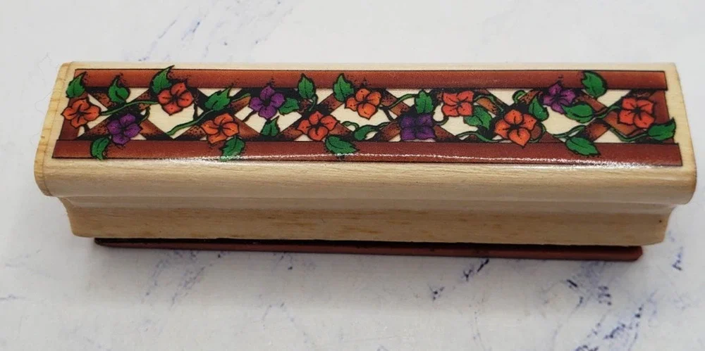 Garden Trestle Floral Berry Sky Kids Wood Mounted Rubber Border Stamp